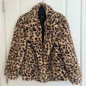 Forever 21 Leopard Fur Single-Breasted Coat, Size Medium